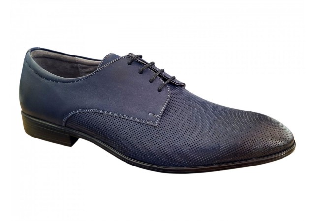 Pantofi Derby bărbați bleumarin din piele naturală perforată 346ABLM
